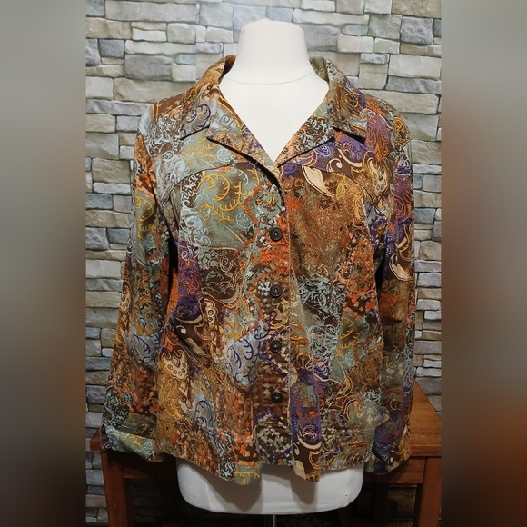 CJ Banks XL Orange Purple Stretch Funky‎ Print Art-to-Wear Blazer Jacket - Picture 1 of 5